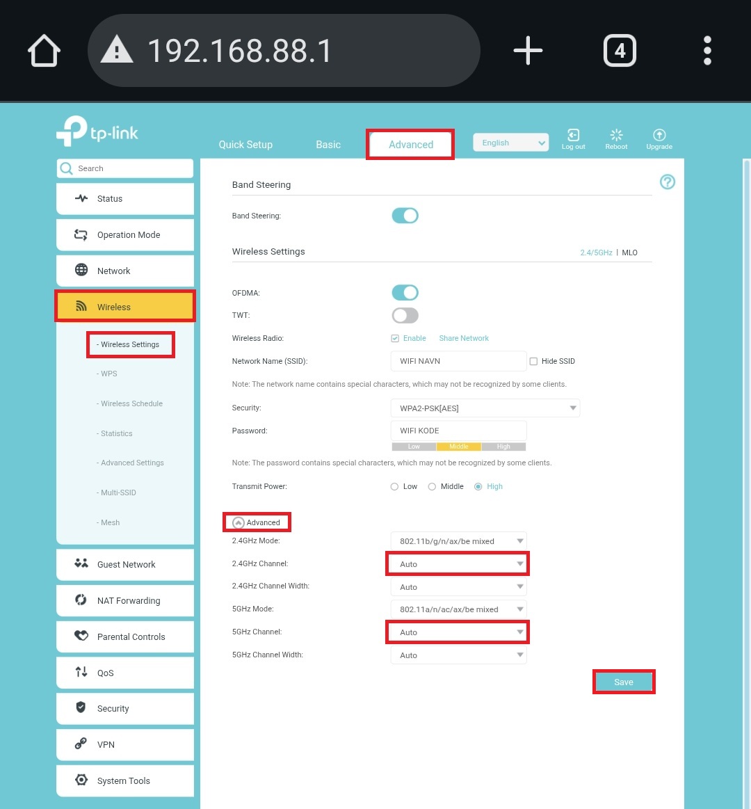 Ændring af WiFi-kanal