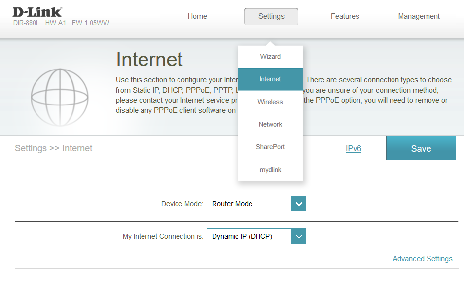 D-Link router admin interface