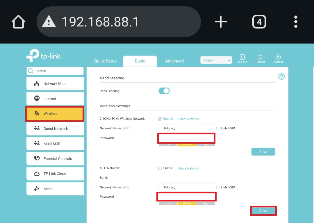 Ændring af netværkskode / Wireless Password